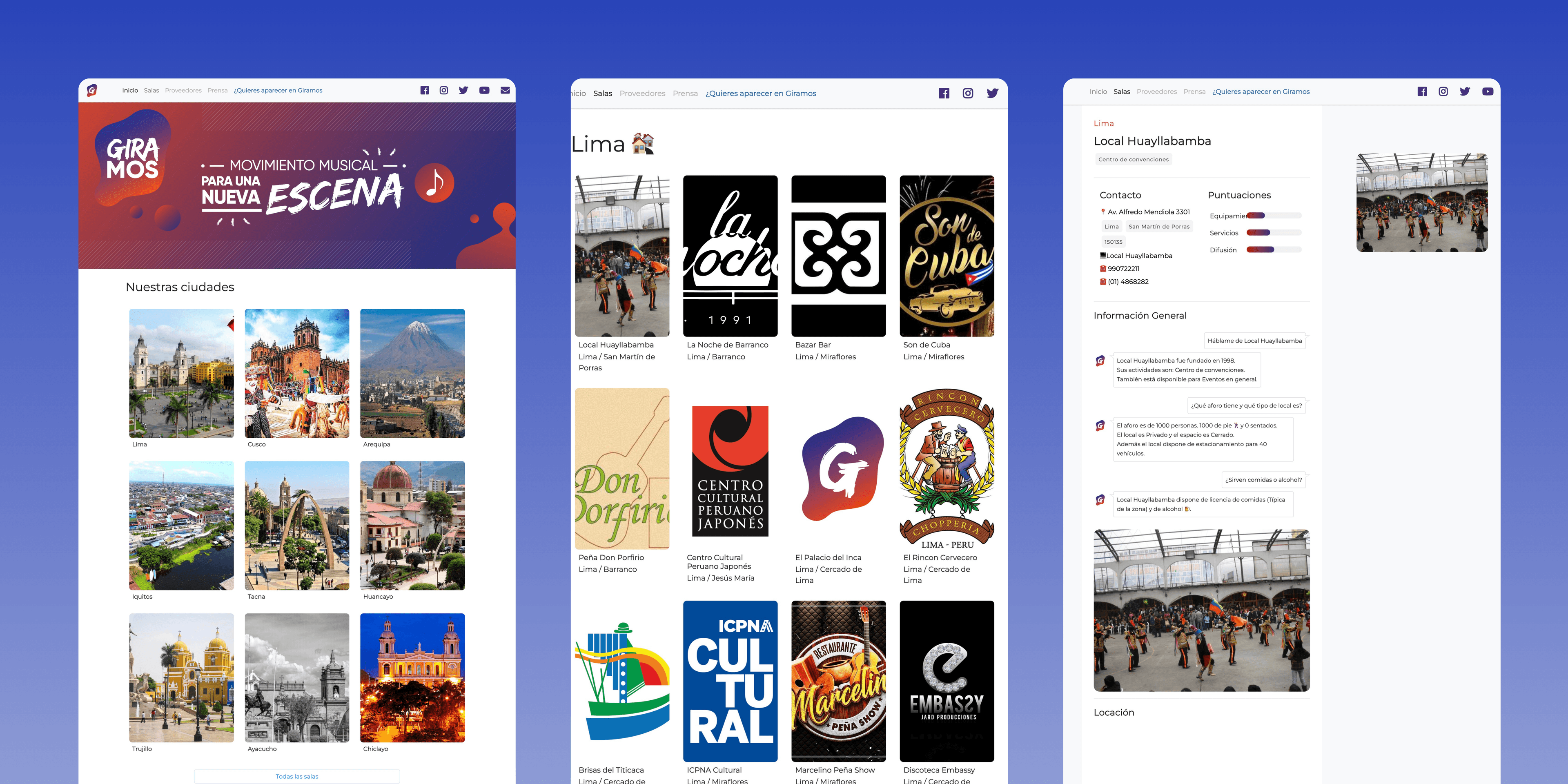 Giramos app screenshot showing the home screen and some other details